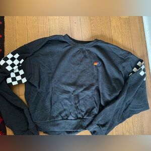Aviator nation cropped pullover black check size Small